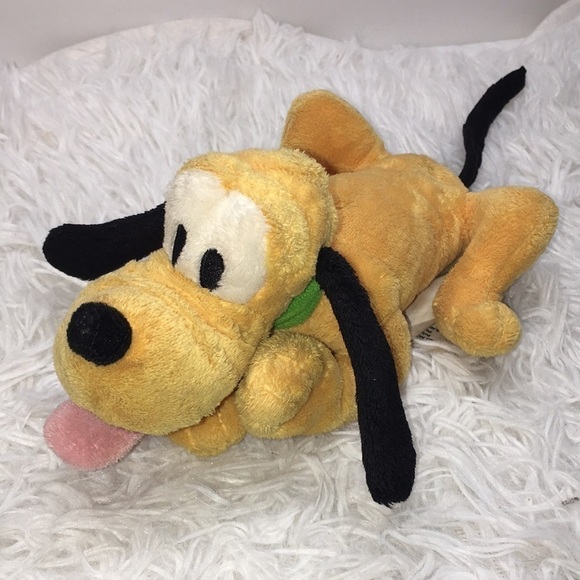 Kids Disney Store Plush stuffed toy Pluto Dog 7" Yellow with Green Collar - Picture 1 of 5